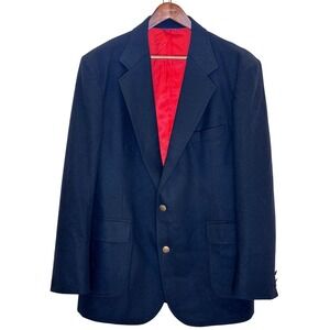 Pendleton Virgin Wool Navy Blazer Sport Coat Brass Buttons Made in USA Mens Long